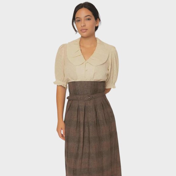 RABBIT RABBIT RABBIT Women's Vintage Midi Dress Large Polka Dot Brown Cream - Picture 1 of 5